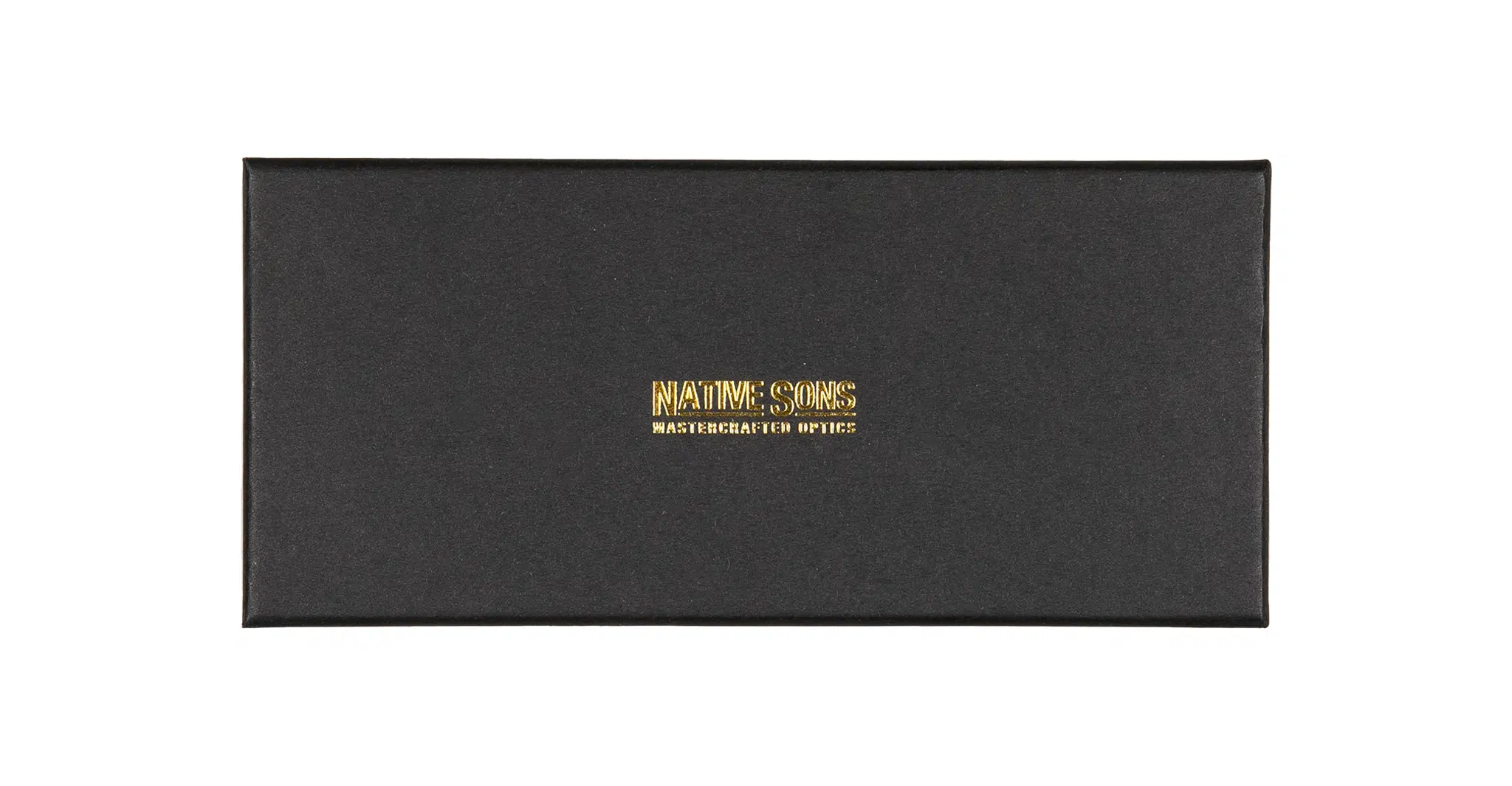 A closed black rectangular box with gold text in the center that reads “Native Sons x Casinola ‘The E’s’” against a white background.