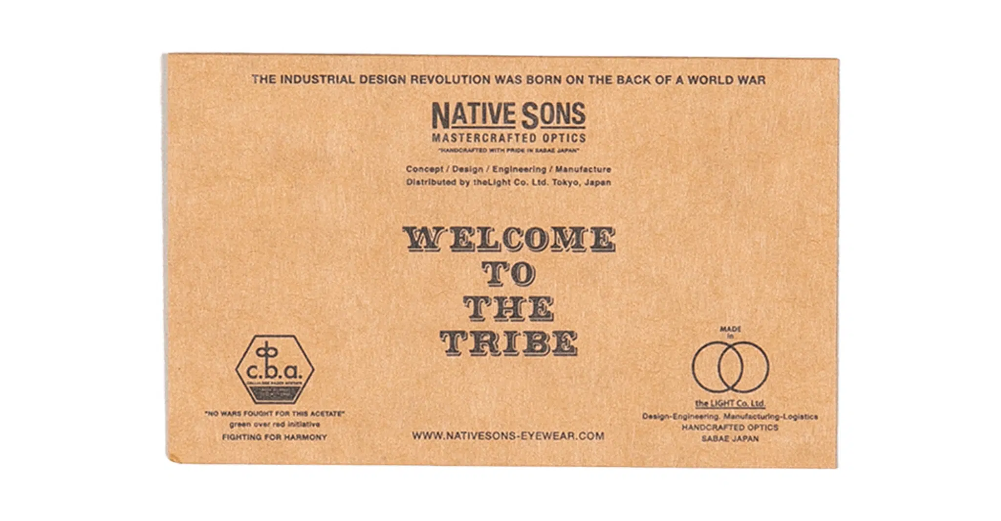 A brown cardboard box labeled Native Sons x Casinola "The E’s," featuring bold black text WELCOME TO THE TRIBE and additional branding and design details.