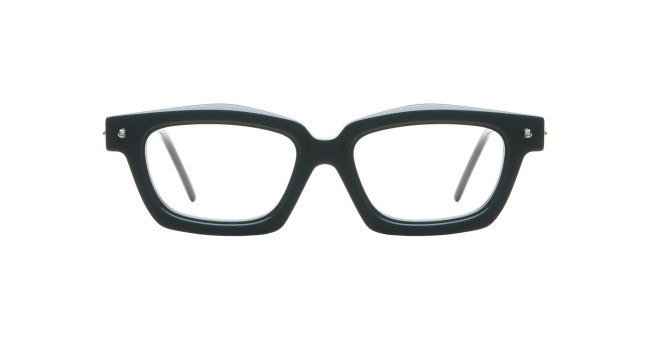 Front view of Kuboraum P25 black rectangular eyeglasses with thick frames and clear lenses, displayed on a white background.