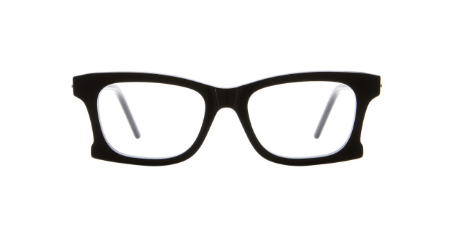 The Kuboraum D75 features black, thick-rimmed rectangular eyeglasses, shown from the front against a white background.