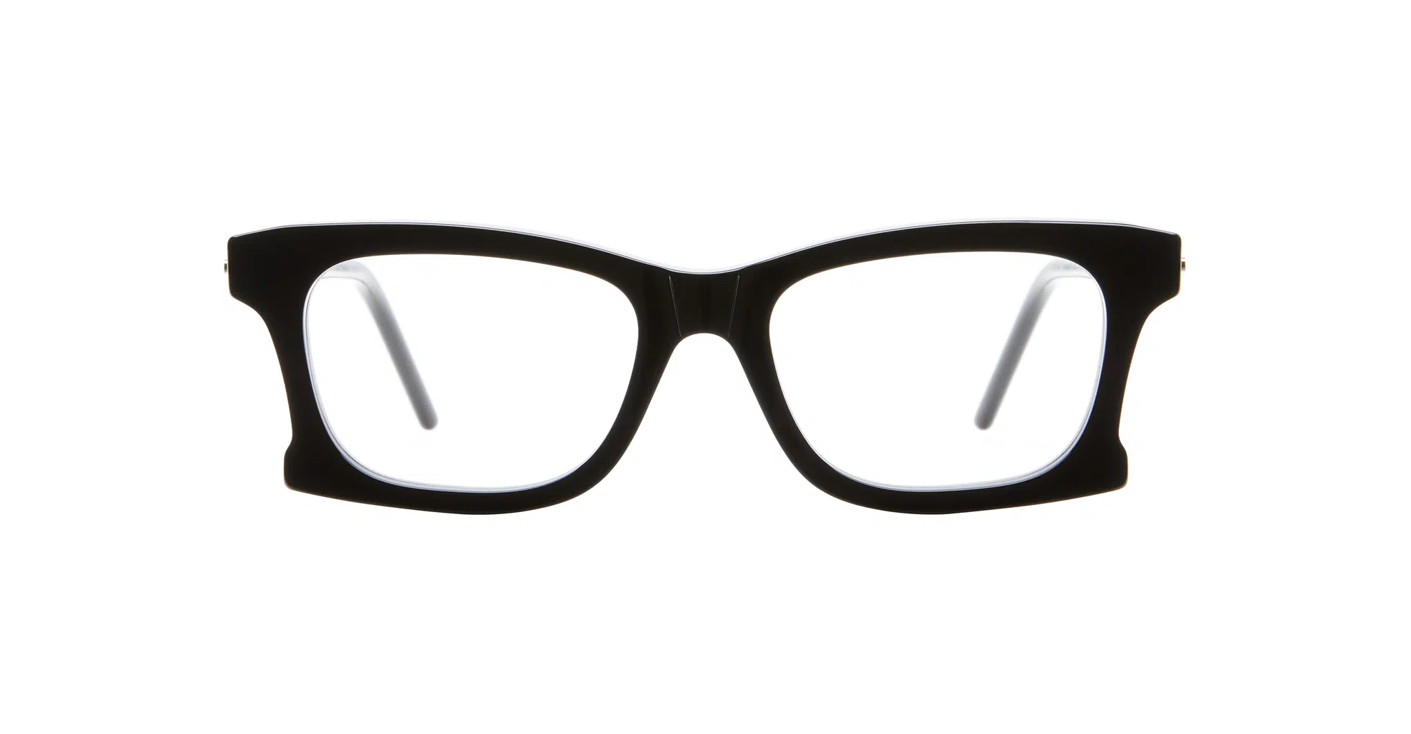 The Kuboraum D75 features black, thick-rimmed rectangular eyeglasses, shown from the front against a white background.