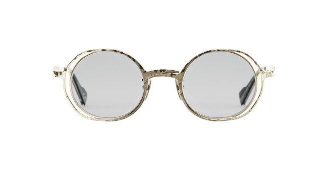 Kuboraum H11 round sunglasses with light-colored, translucent frames and silver mirrored lenses, shown front-facing on a white background.