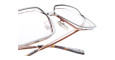 Close-up of Kuboraum H15 eyeglasses featuring transparent lenses, thin metallic frames, adjustable nose pads, and temples with brown tortoiseshell-patterned tips against a white background.