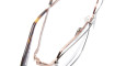 Close-up of Kuboraum H15 eyeglasses featuring thin rose gold metal frames and tortoiseshell-patterned arms, displayed on a white background.
