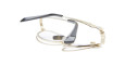 A pair of Kuboraum H18 eyeglasses featuring gold metal frames and black arms, folded on a white background.