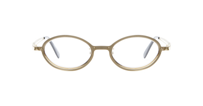 The Kuboraum H18 is a pair of round, light brown eyeglasses with clear lenses, displayed front-facing on a white background.