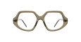 Front view of Kuboraum P20 eyeglasses featuring large, geometric light brown frames with clear lenses and slightly angled black arms, displayed on a white background.
