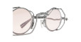 Close-up view of the Kuboraum Z50, featuring stylish round sunglasses with light pink lenses and a unique, intricate silver metal frame, shown against a white background.