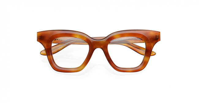Lapima Lisa Petit eyeglasses feature a thick, rectangular silhouette in glossy amber-brown tortoiseshell, set against a white background.