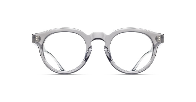 The Matsuda M1036 (Copy) features clear round eyeglass frames made from transparent plastic, shown from the front against a white background, highlighting their classic design.