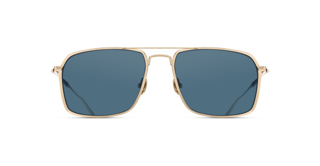 The Matsuda M3146 features a gold frame and large, square blue-tinted lenses, shown from the front against a white background.